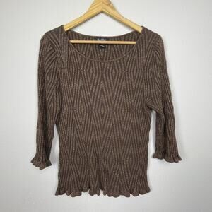 Objects D’Art Petite PL Brown Gold Ribbed Ruffle Top Boatneck Whimsigoth Y2K Gla